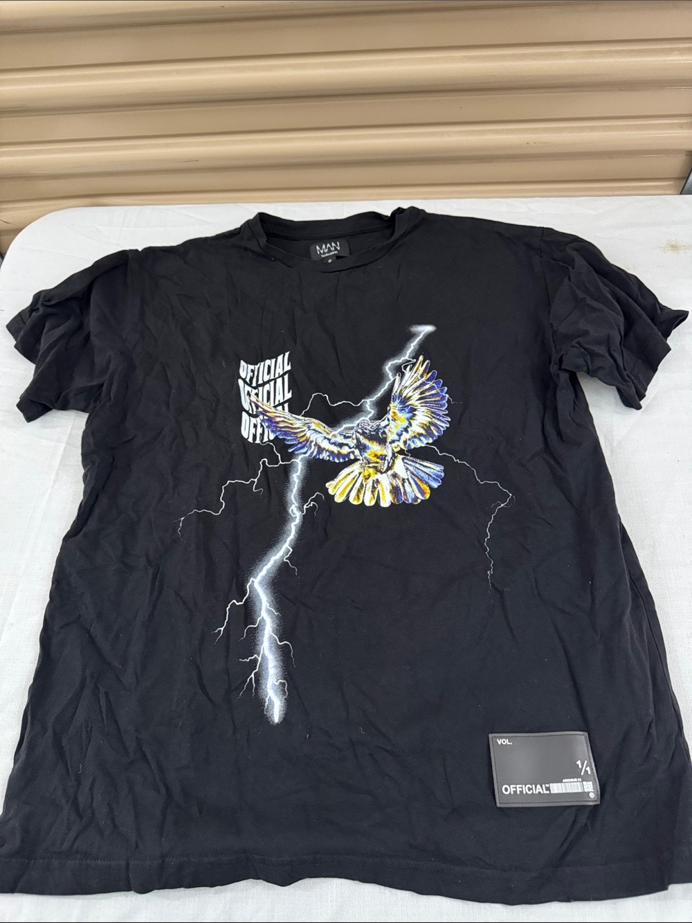 Boohoo Mens Black Short-Sleeve Eagle Lightning Graphic Tee